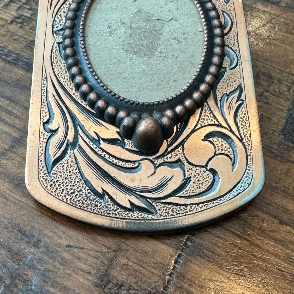 Western Floral‎ Scroll Belt Buckle Copper Tone Beaded Oval Center DIY